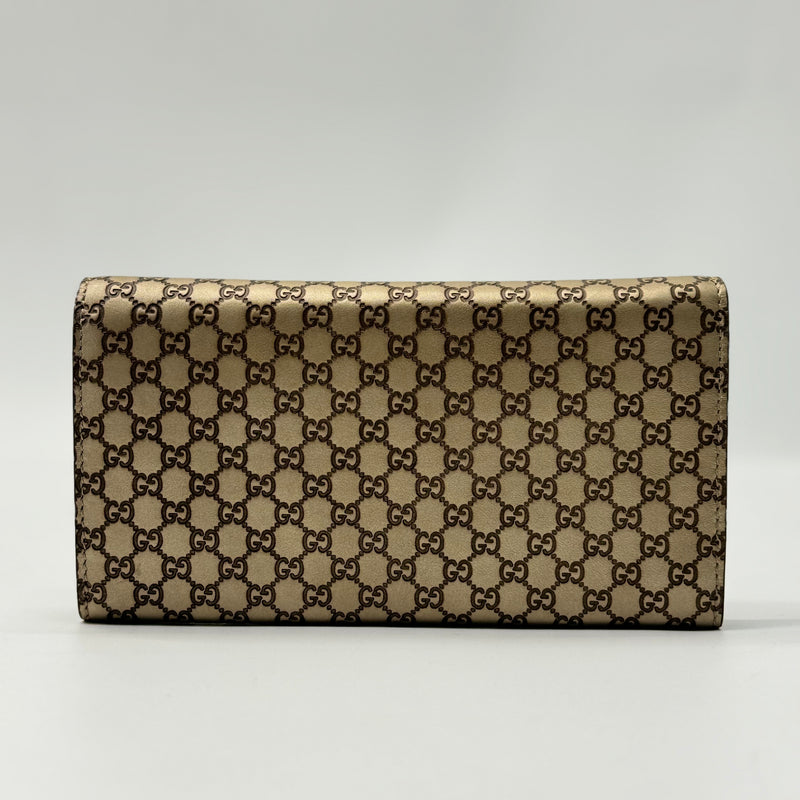 Gucci Metallic Beige Microguccissima Leather Dice Continental Wallet