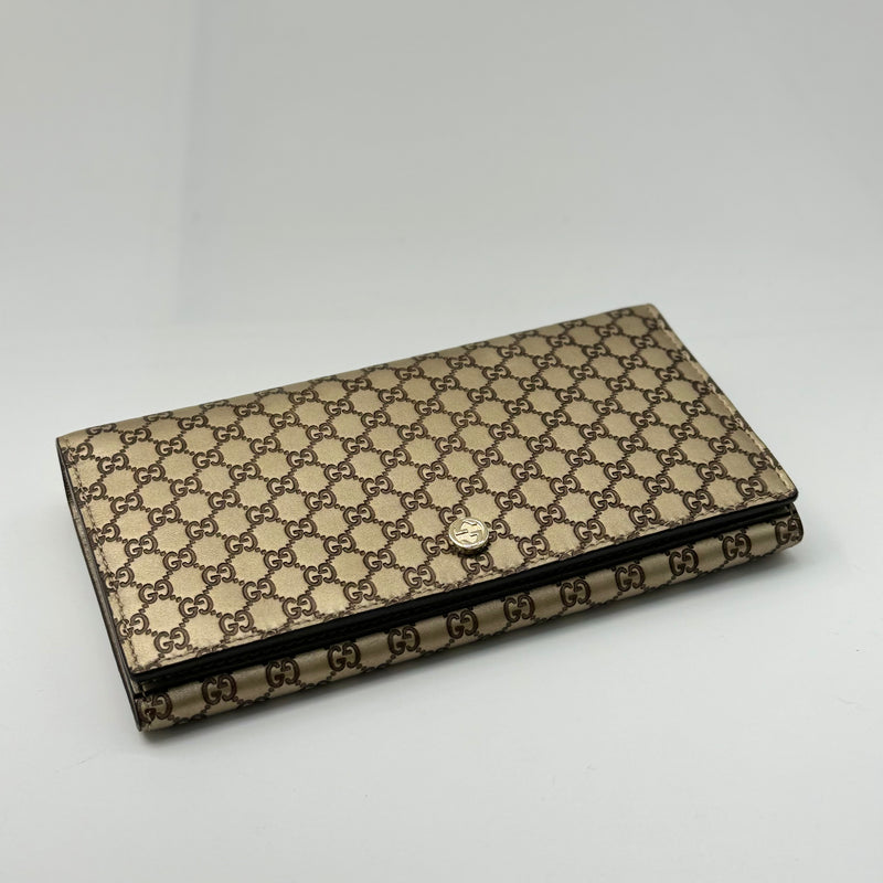 Gucci Metallic Beige Microguccissima Leather Dice Continental Wallet