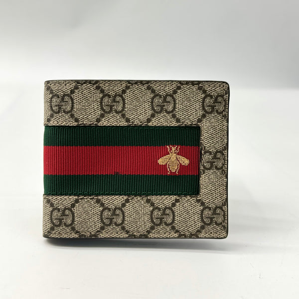 Gucci Beige GG Supreme Canvas Web Bifold Wallet