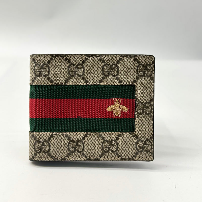 Gucci Beige GG Supreme Canvas Web Bifold Wallet