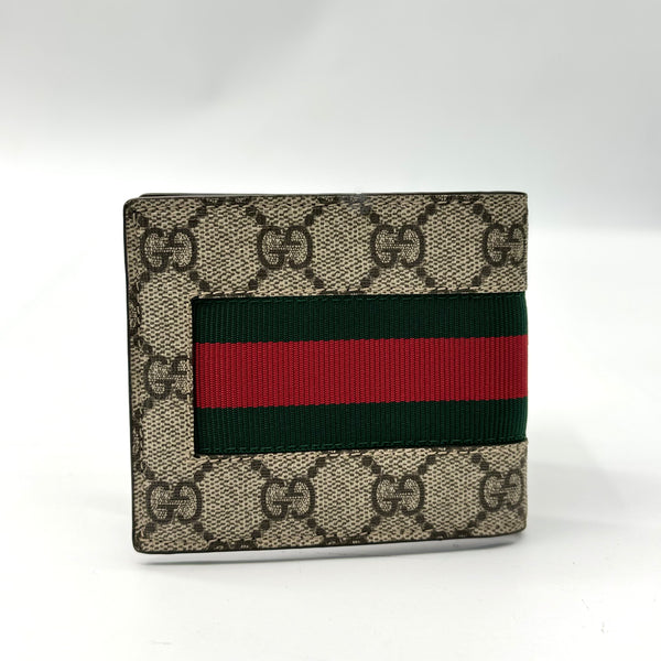 Gucci Beige GG Supreme Canvas Web Bifold Wallet