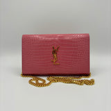 Classic Monogram Flap Chain Wallet Crocodile Embossed Leather