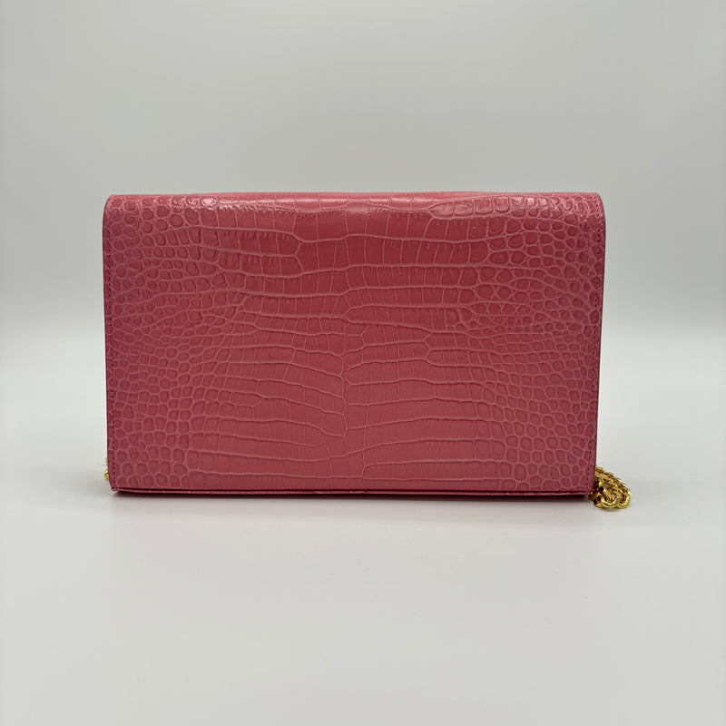 Classic Monogram Flap Chain Wallet Crocodile Embossed Leather