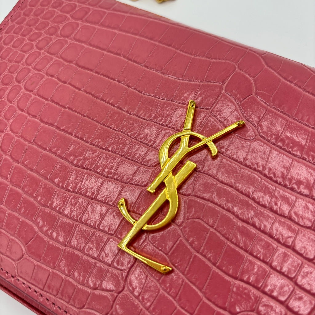 Classic Monogram Flap Chain Wallet Crocodile Embossed Leather