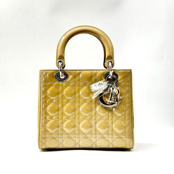 Metallic Patent Cannage Medium Lady Dior Yellow