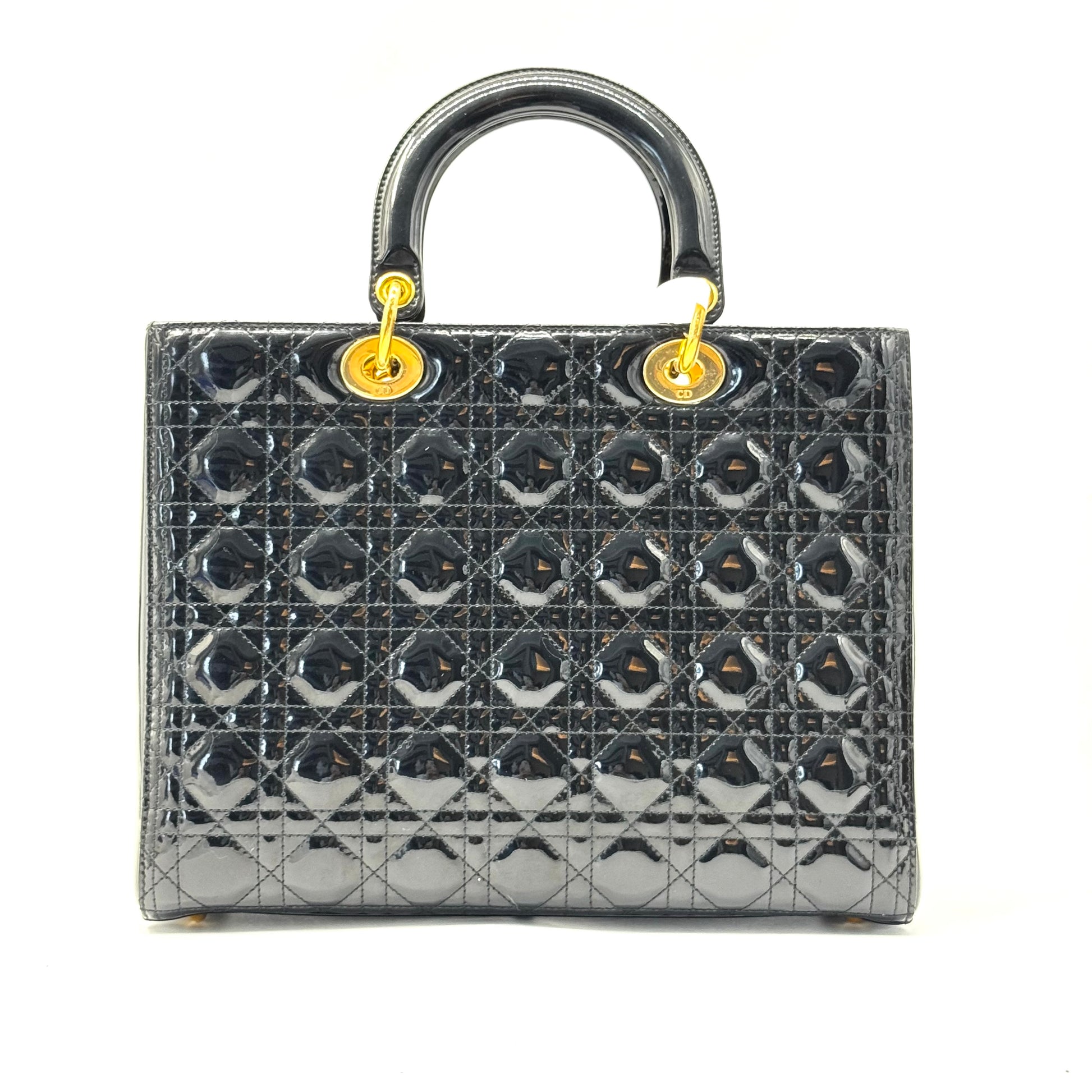 CHRISTIAN DIOR  Patent Cannage Medium Lady Dior Black
