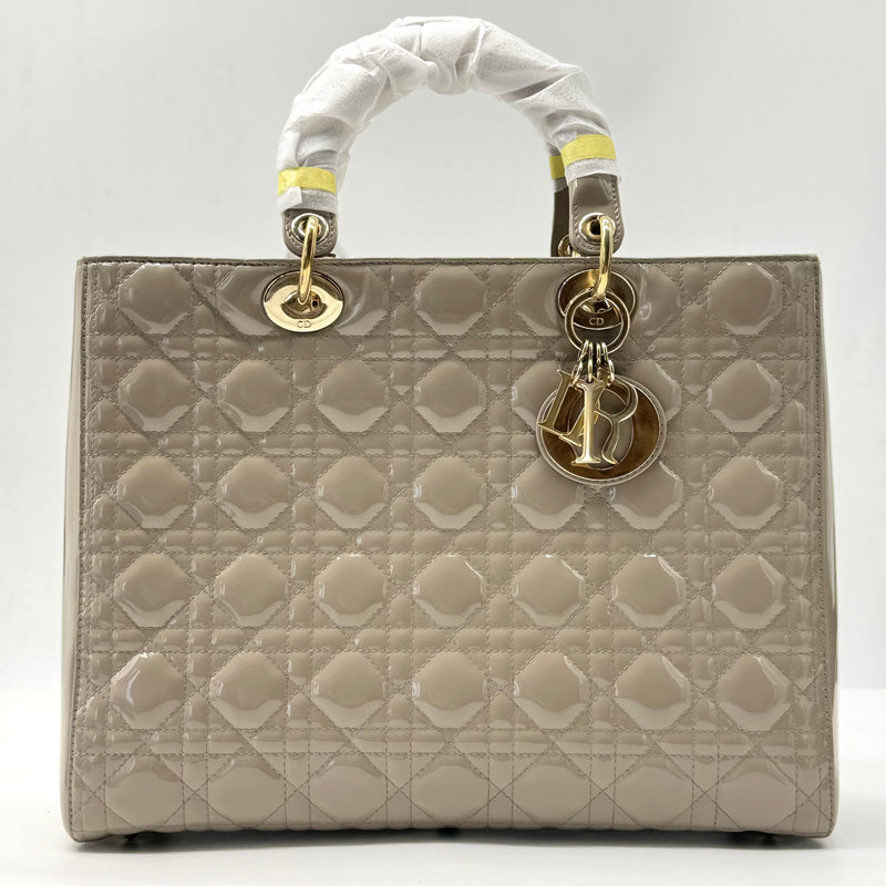 Christian Dior Vintage Lady Dior Bag Cannage Quilt Patent Large