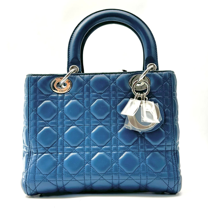 CHRISTIAN DIOR  Lambskin Cannage Medium Lady Dior Blue Pastel