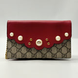 GUCCI  GG Supreme Monogram Mini Peony Pearly Clutch Red