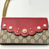 GUCCI  GG Supreme Monogram Mini Peony Pearly Clutch Red