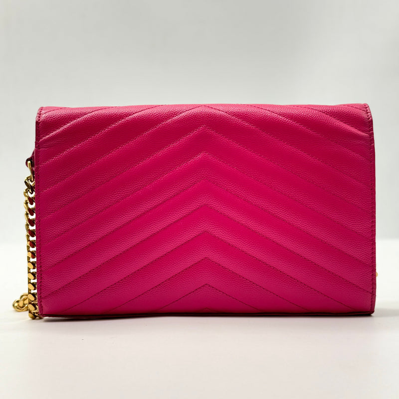 SAINT LAURENT Classic Cassandre Leather Chain Wallet Fuchsia