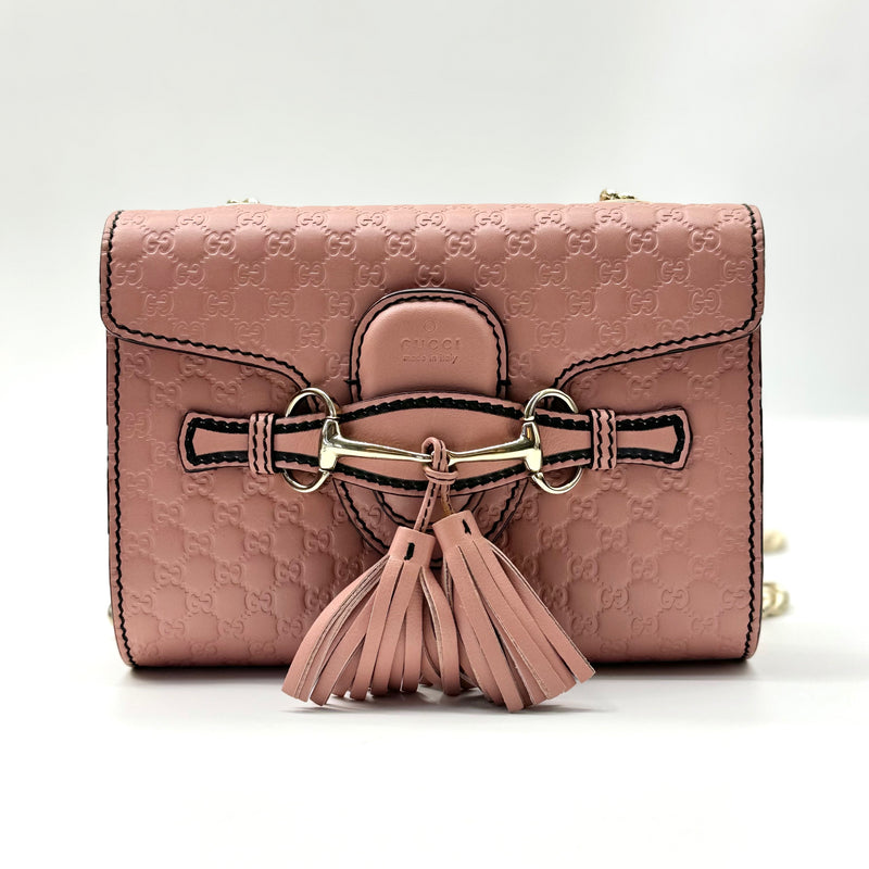 Gucci GUCCI Emily Chain Flap Bag Guccissima Leather Mini Soft Pink