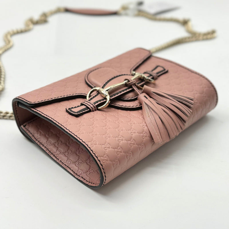 Gucci GUCCI Emily Chain Flap Bag Guccissima Leather Mini Soft Pink