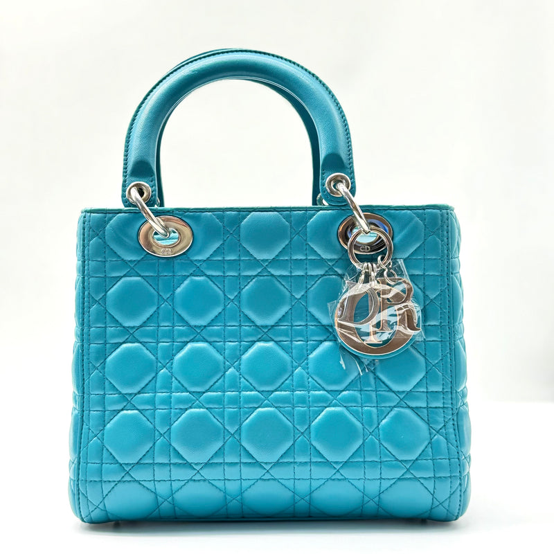 CHRISTIAN DIOR  Lambskin Cannage Mini Lady Dior Turquoise