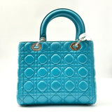 CHRISTIAN DIOR  Lambskin Cannage Mini Lady Dior Turquoise