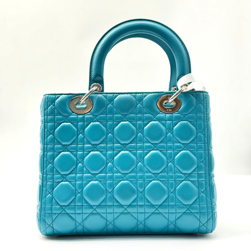 CHRISTIAN DIOR  Lambskin Cannage Mini Lady Dior Turquoise