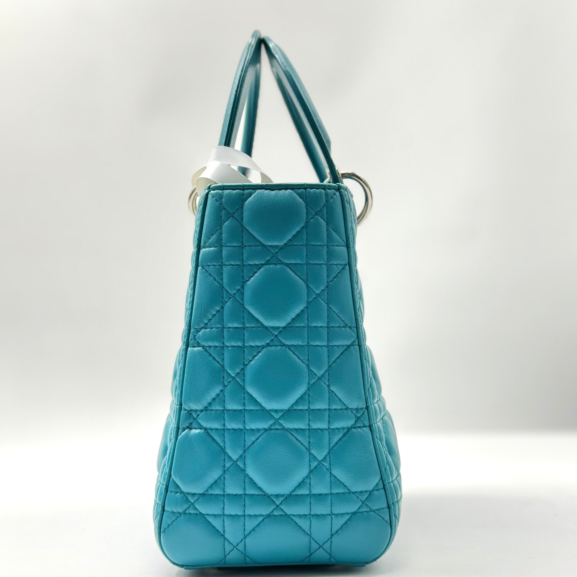 CHRISTIAN DIOR  Lambskin Cannage Mini Lady Dior Turquoise