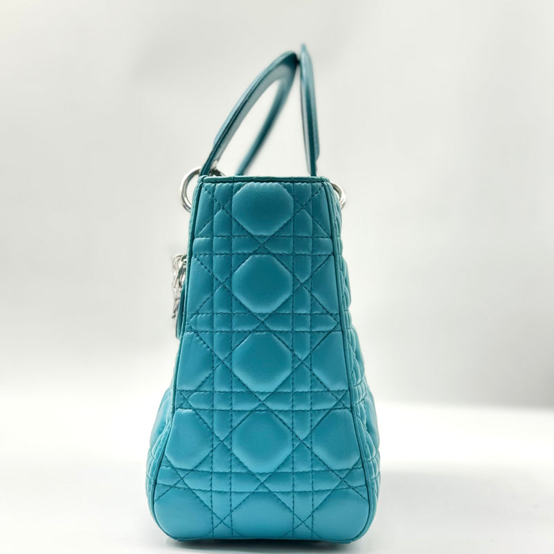 CHRISTIAN DIOR  Lambskin Cannage Mini Lady Dior Turquoise