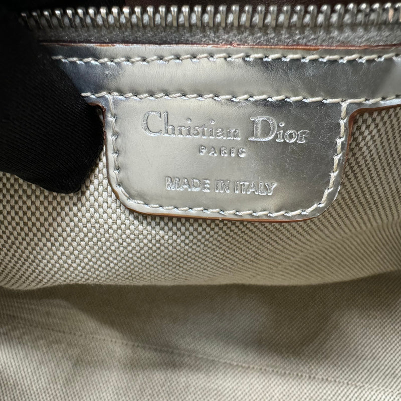 CHRISTIAN DIOR Silver Leather Logo Small Boston Bag