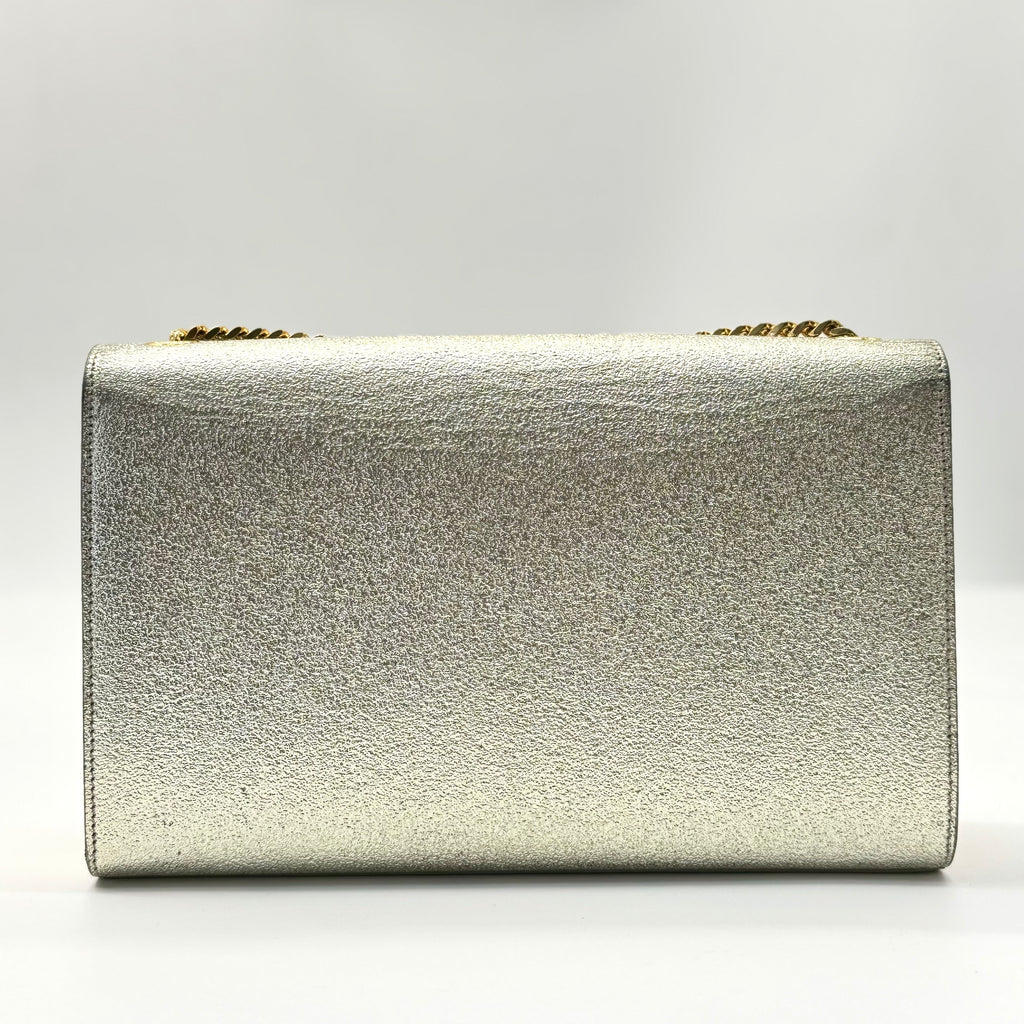 Saint Laurent  Metallic Calfskin Kate Monogram Tassel Chain Wallet Gold