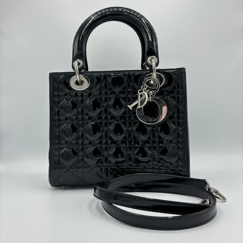 Lady Dior Bag Cannage Quilt Patent Medium Black