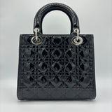 Lady Dior Bag Cannage Quilt Patent Medium Black