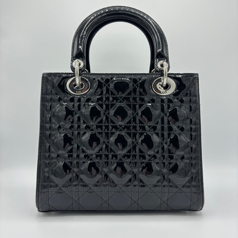 Lady Dior Bag Cannage Quilt Patent Medium Black