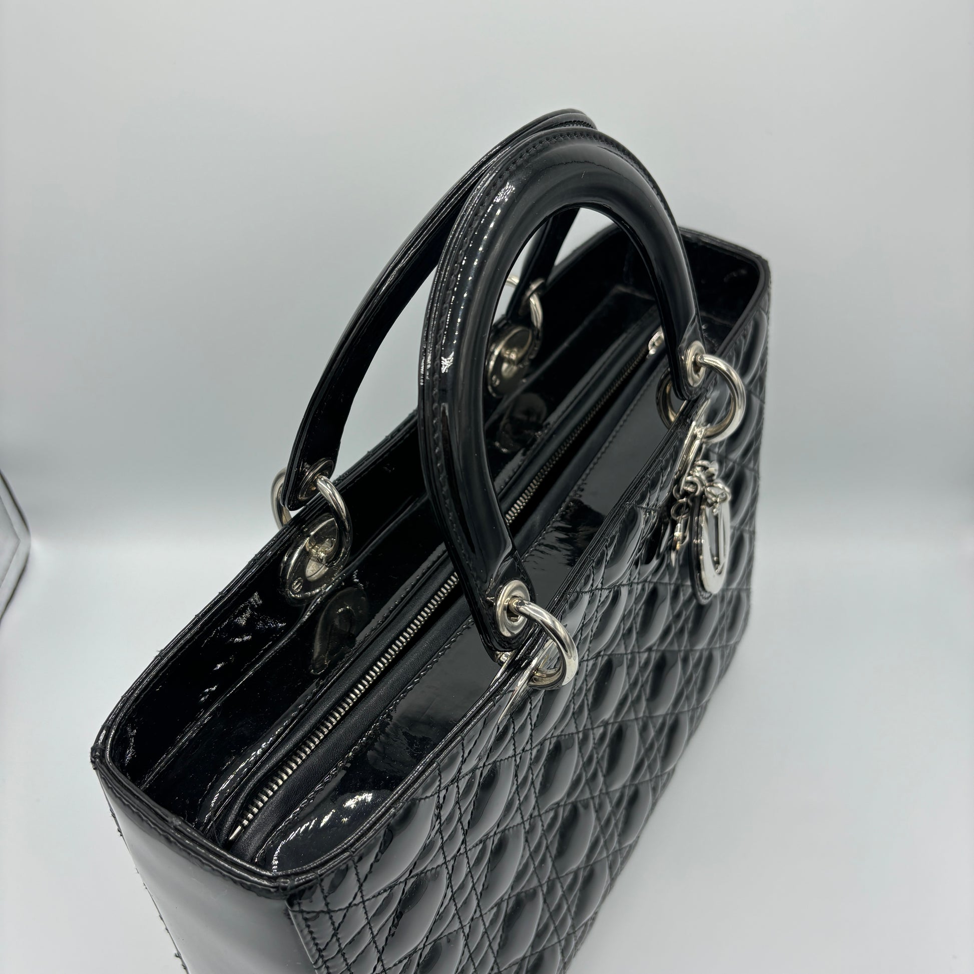 Lady Dior Bag Cannage Quilt Patent Large