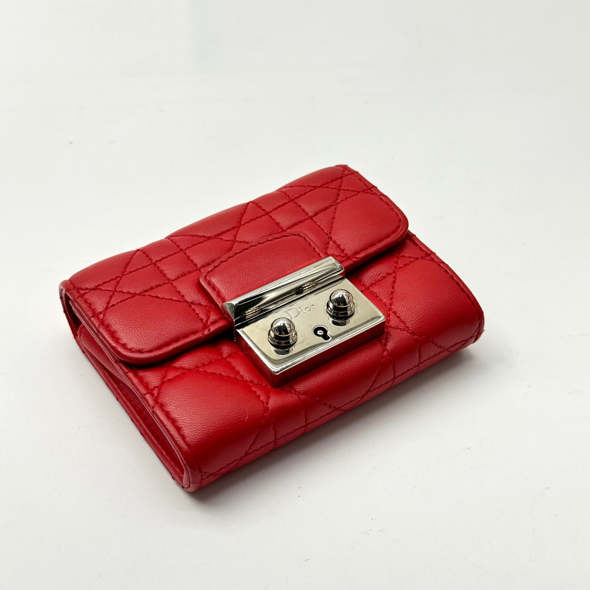 DIOR Dior Red Cannage Leather Miss Dior Compact Wallet