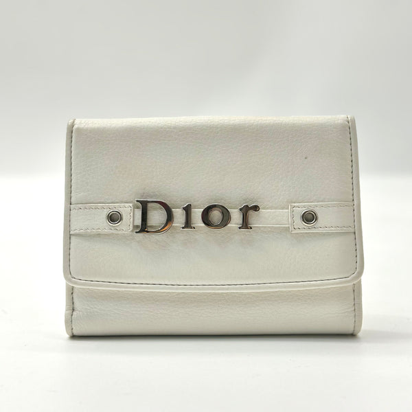 Vintage Christian Dior White Leather Compact Snap Wallet Floating