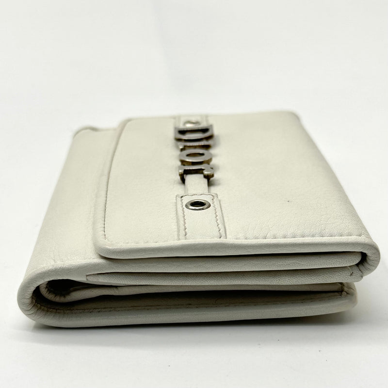 Vintage Christian Dior White Leather Compact Snap Wallet Floating