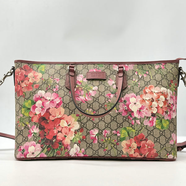 GG Supreme Monogram Blooms Medium Zippered Tote