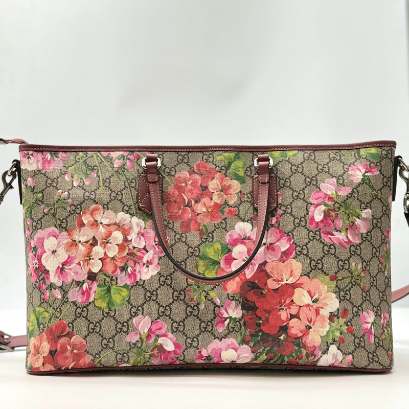 GG Supreme Monogram Blooms Medium Zippered Tote