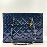 CHANEL Accordion Shopping Tote Navy Blue Patent