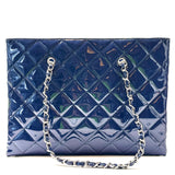 CHANEL Accordion Shopping Tote Navy Blue Patent