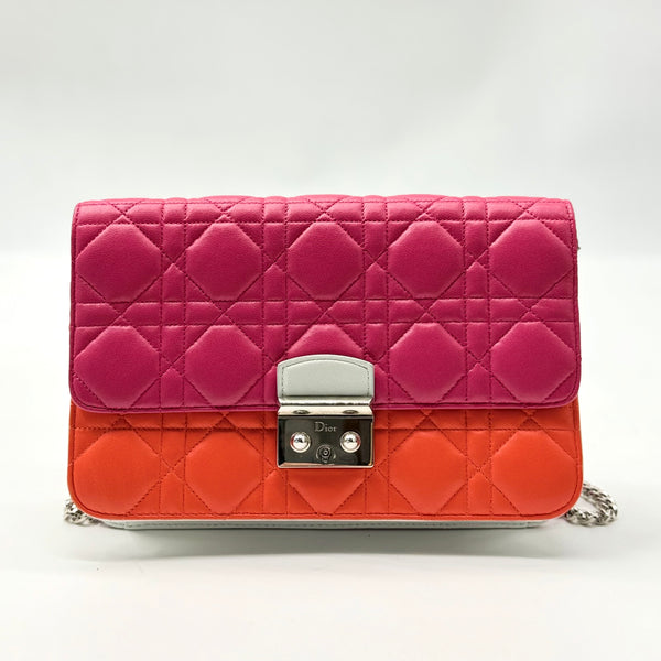 CHRISTIAN DIOR  Lambskin Cannage Miss Dior Promenade Pouch Pink Red