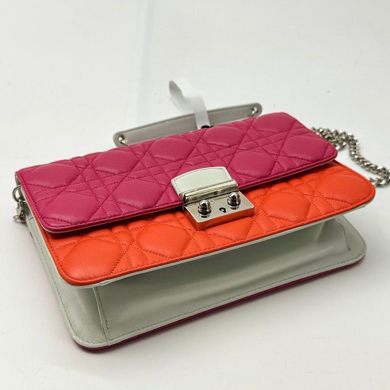 CHRISTIAN DIOR  Lambskin Cannage Miss Dior Promenade Pouch Pink Red