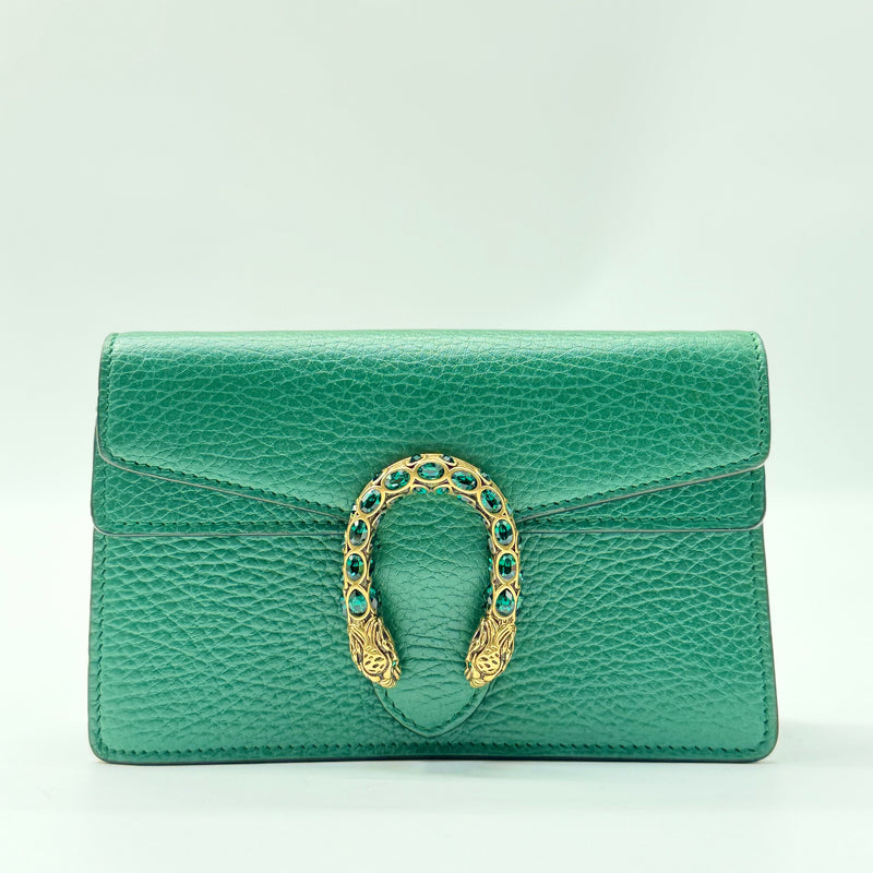 GUCCI  Calfskin Mini Dionysus Chain Wallet Emerald