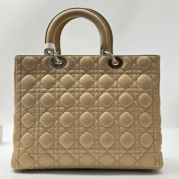 CHRISTIAN DIOR  Lambskin Cannage Large Lady Dior Beige