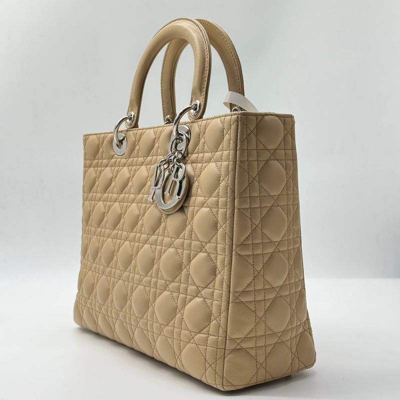 CHRISTIAN DIOR  Lambskin Cannage Large Lady Dior Beige