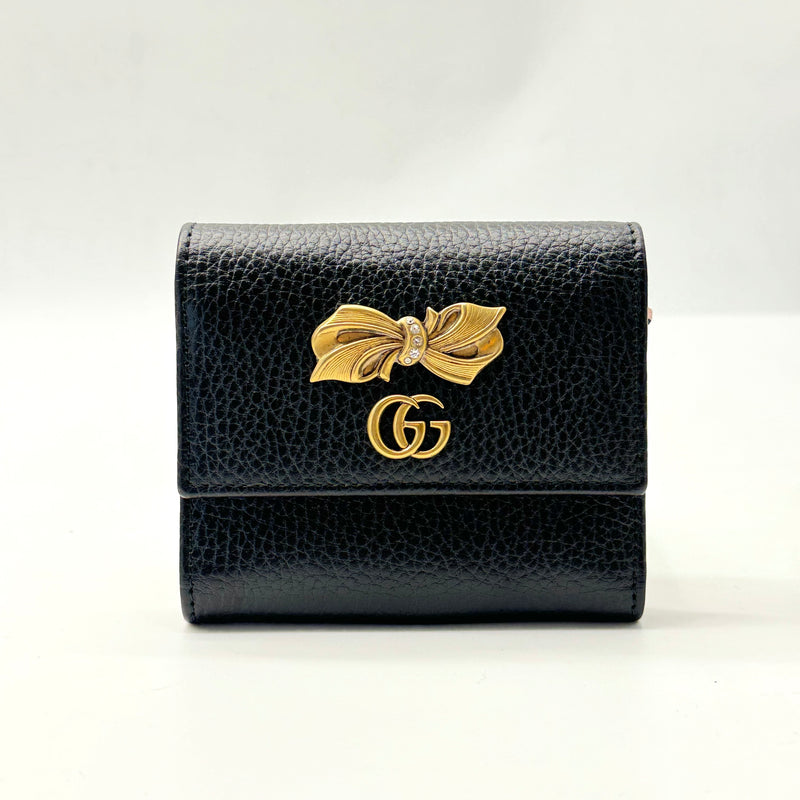 GUCCI BLACK LEATHER BUTTERFLY ANIMALIER COMPACT WALLET