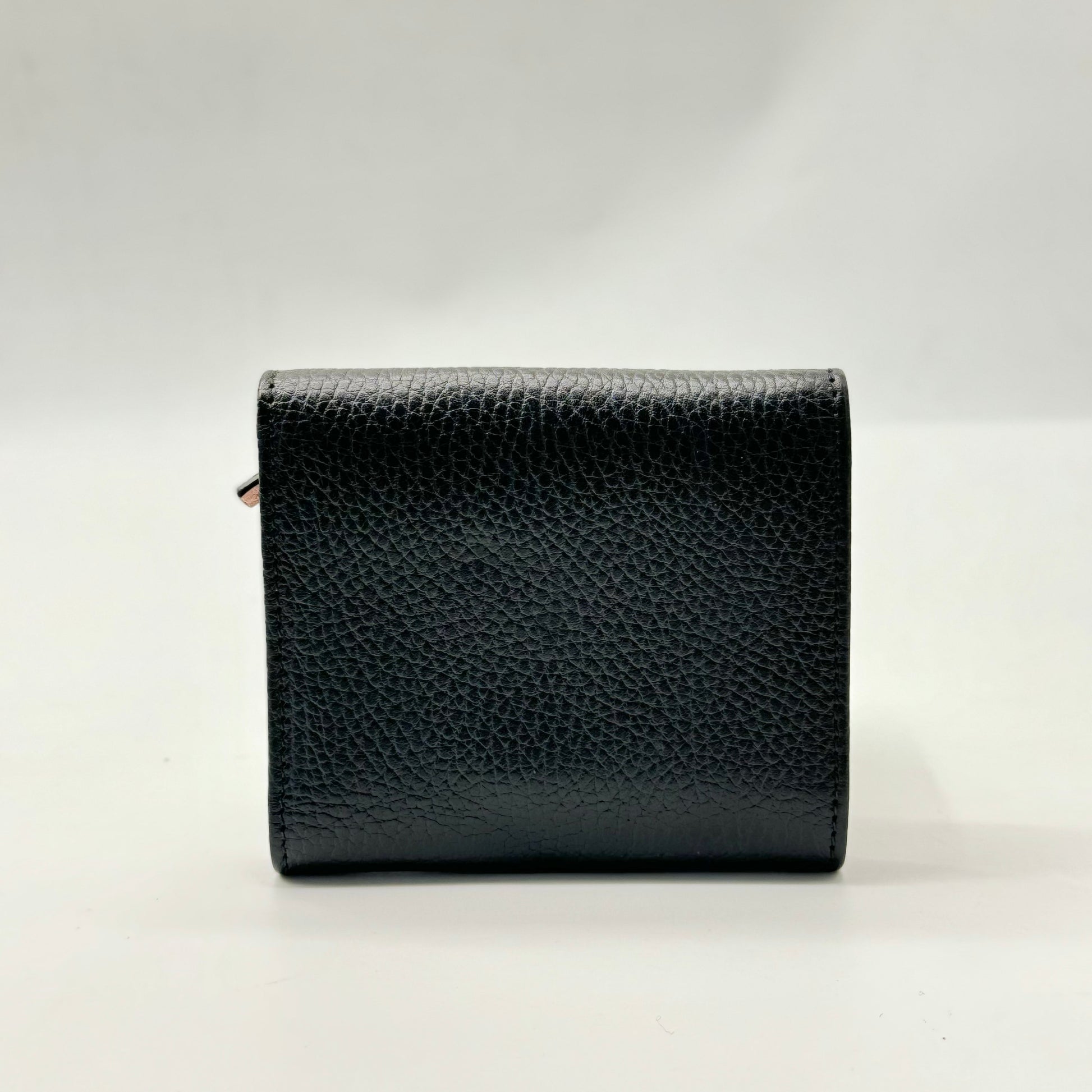 GUCCI BLACK LEATHER BUTTERFLY ANIMALIER COMPACT WALLET