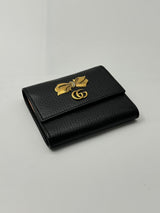 GUCCI BLACK LEATHER BUTTERFLY ANIMALIER COMPACT WALLET