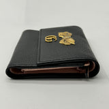 GUCCI BLACK LEATHER BUTTERFLY ANIMALIER COMPACT WALLET