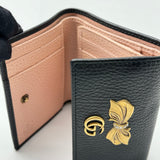 GUCCI BLACK LEATHER BUTTERFLY ANIMALIER COMPACT WALLET