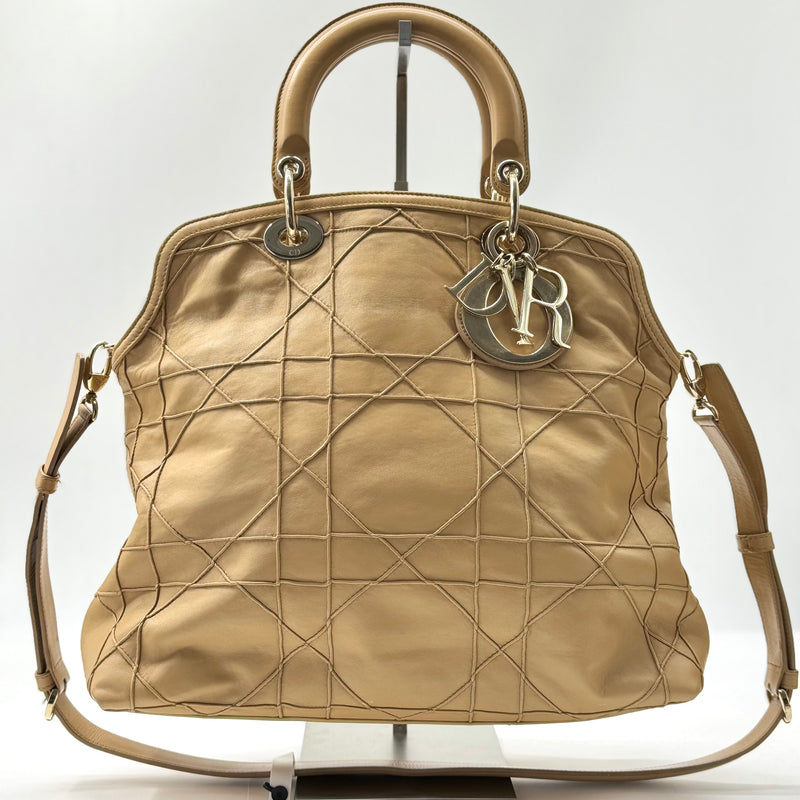 Christian Dior Lambskin Cannage Medium Granville Tote Beige