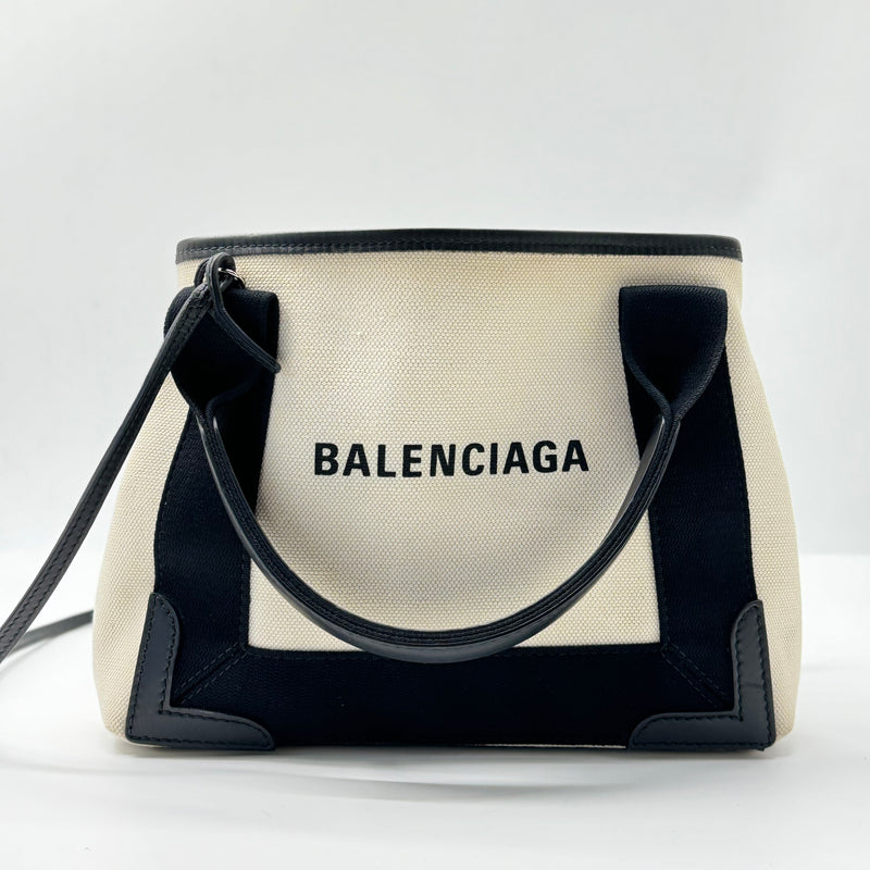 Balenciaga Small Navy Cabas Bag Off-white Canvas