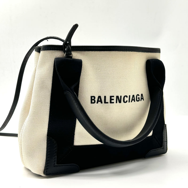 Balenciaga Small Navy Cabas Bag Off-white Canvas