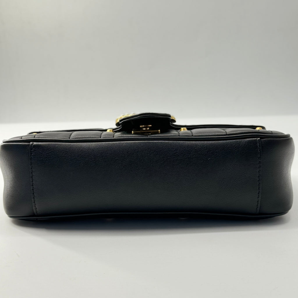 GUCCI Calfskin Matelasse Studded Small Pearly GG Marmont Shoulder Bag Black