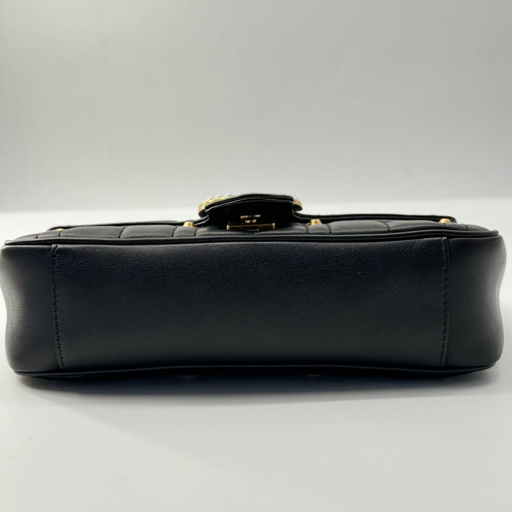 GUCCI Calfskin Matelasse Studded Small Pearly GG Marmont Shoulder Bag Black